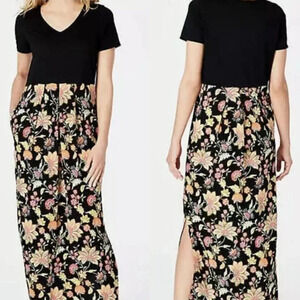 J Jill Black Short Sleeve Floral Bottton Maxi Dress in Size XL Petite